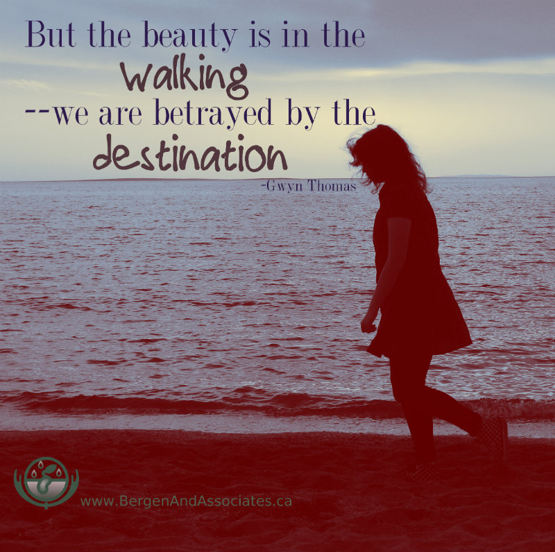 Quote by Gwyn Thomas: The beauty is in the walking and we are betrayed in the destination poster done by Carolyn Bergen at Bergen and associates